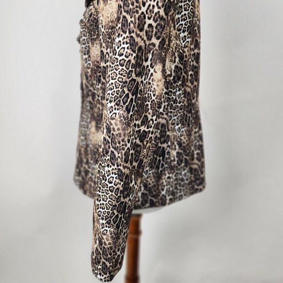 Le Suit Brown Leopard Cheetah Animal Print Cascade Collar Blazer Womens sz 10 - Picture 4 of 8